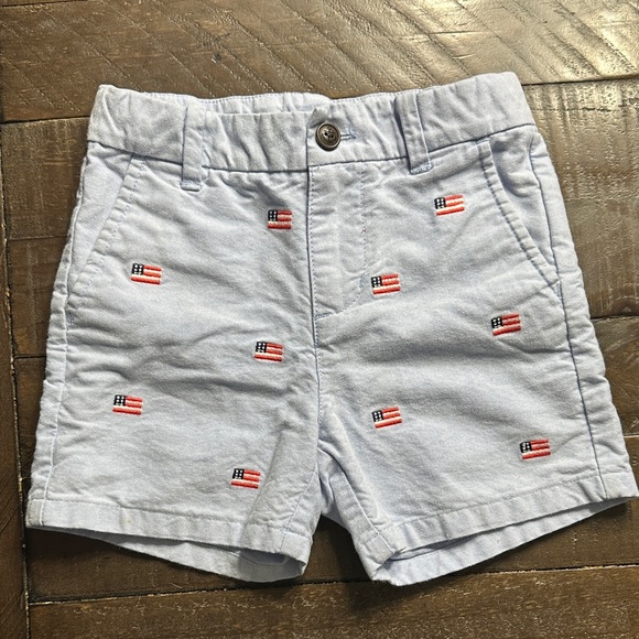 Janie and Jack Light Blue Shorts with Flag Embroidery - Picture 2 of 5